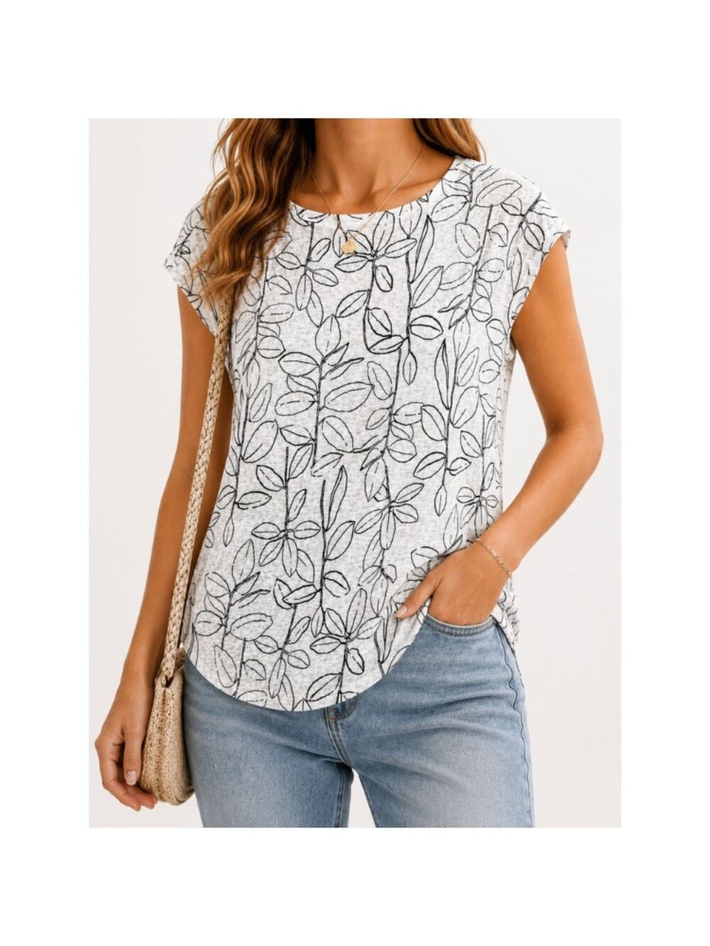 CYNTHIA ROWLEY Large Floral Linen‎ Tee Short Slv Euro Summer Minimalist Capsule